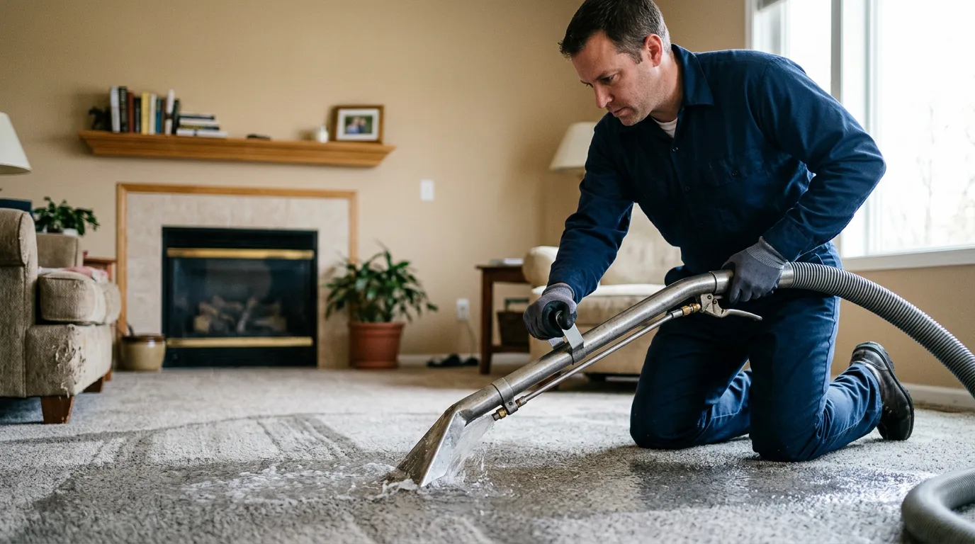 Water damage restoration technician working near Vilonia, AR
